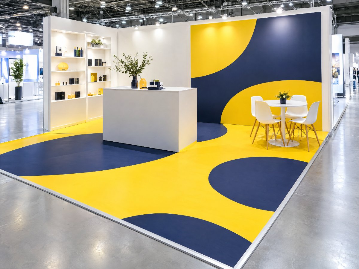 Bedruckter Bilderboden auf einem Messestand