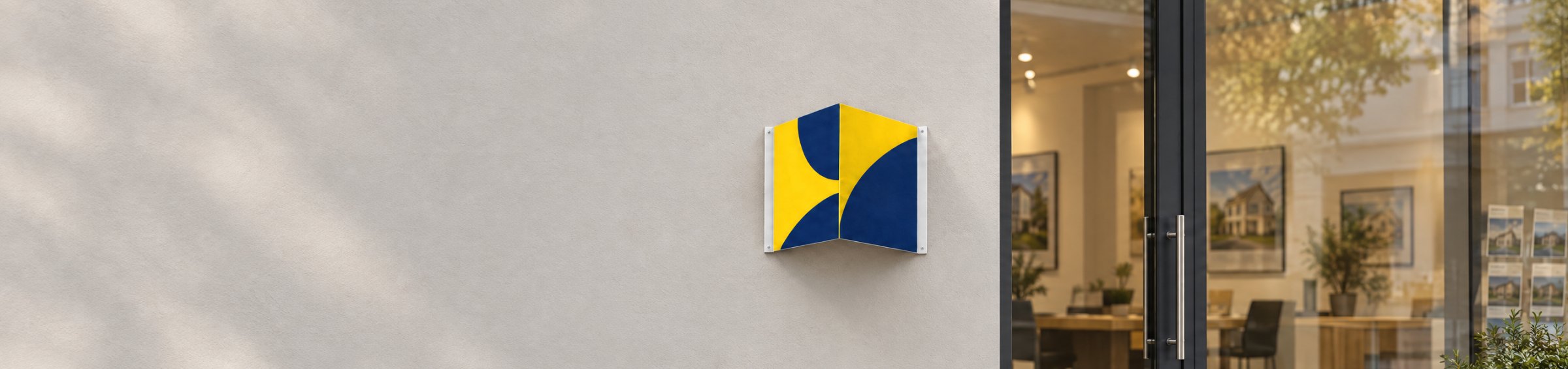 Makler-Nasenschild an der Fassade eines Wohnhauses