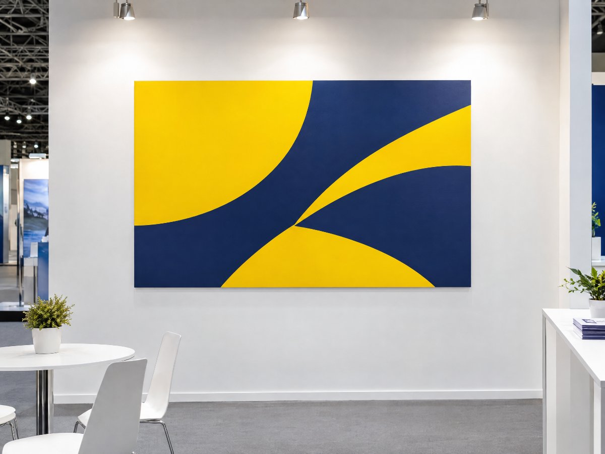 Mattes Fotopapier an einer Messewand